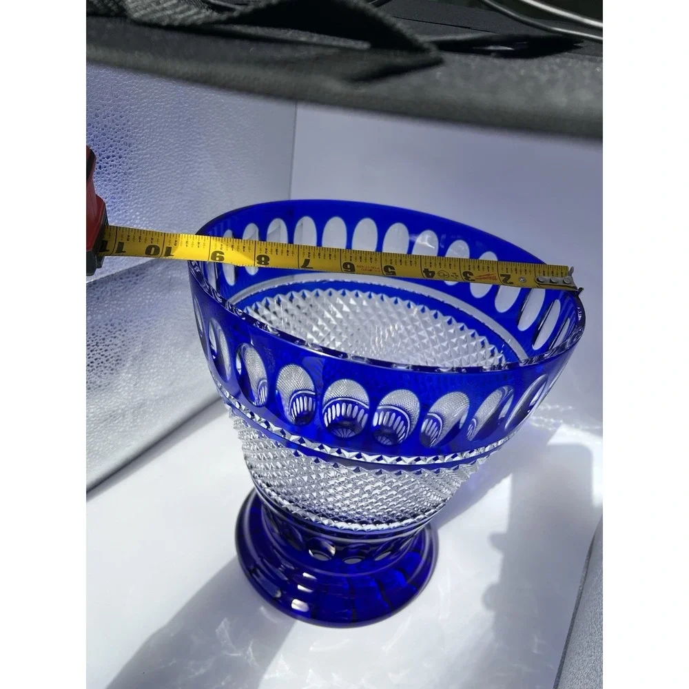 Cobalt Blue Handcut Crystal Ice Bucket  Centerpiece Bowl Val St. Lambert？
